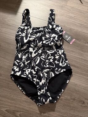 Hurley Black & White Floral One-Piece Swimsuit
